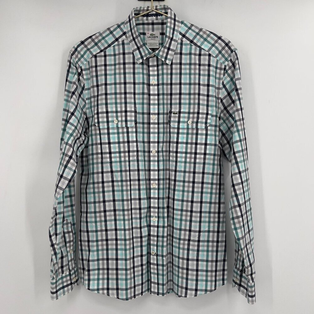 Lacoste Men’s Slim Fit Long Sleeve Plaid Button-Down Shirt Size 40- Medium ( M )